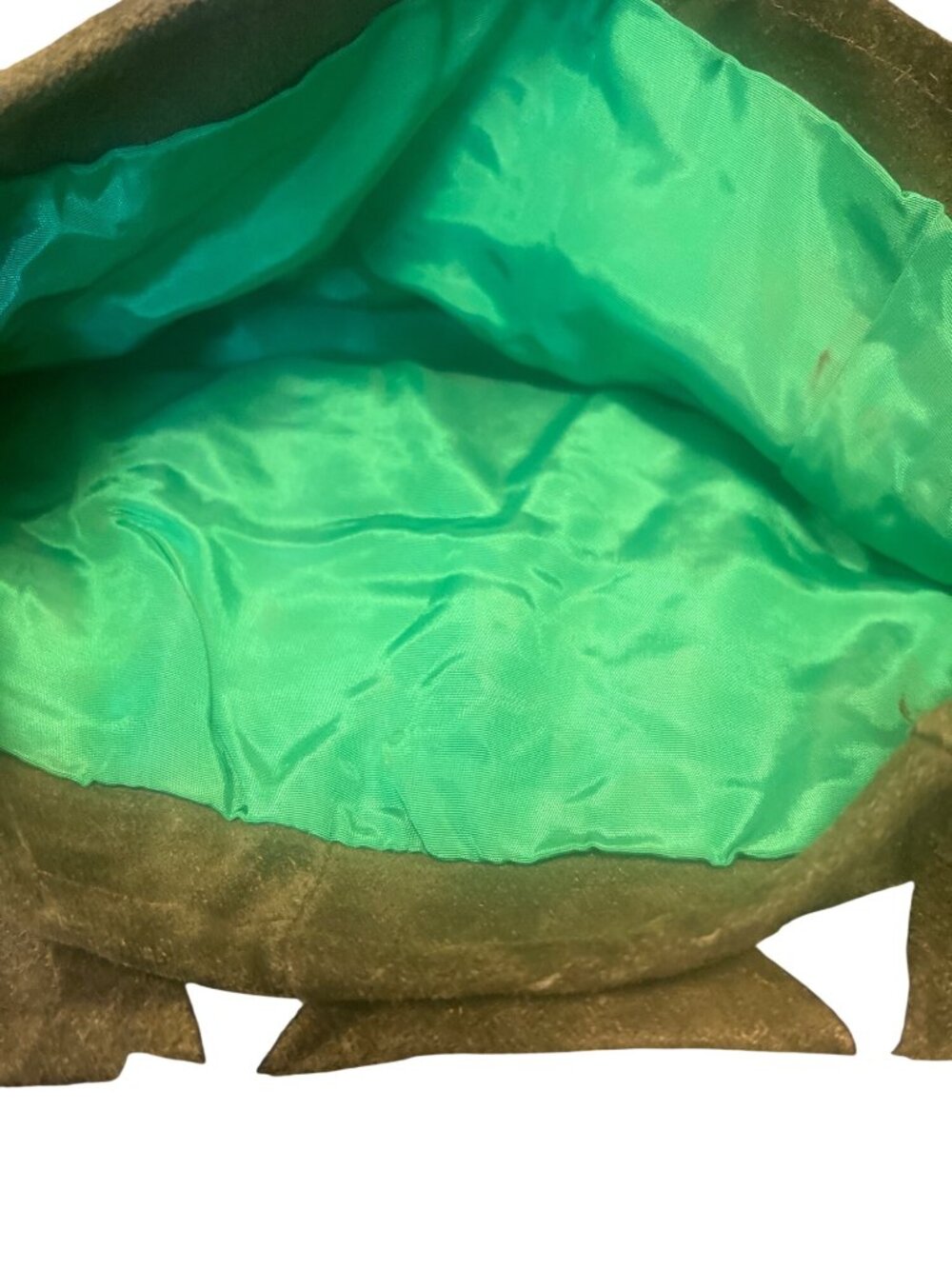 70's Vintage Suede Shoulder Bag Fringe & Drawstring Closure Green Blue Diamond - Picture 4 of 6
